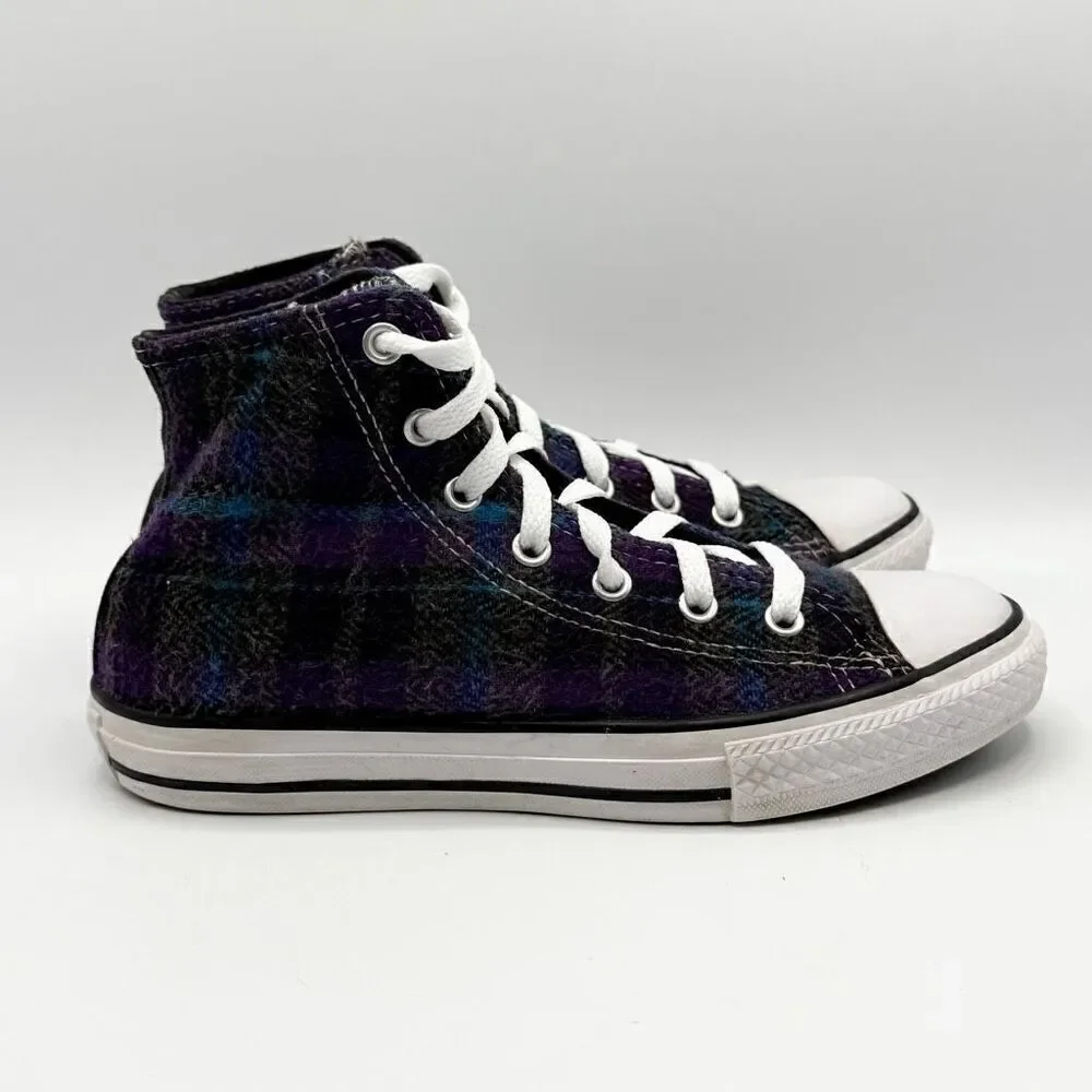 Converse All Star Chuck Taylor Hi Top Purple Blue Plaid Lace Up Sneakers - Big K